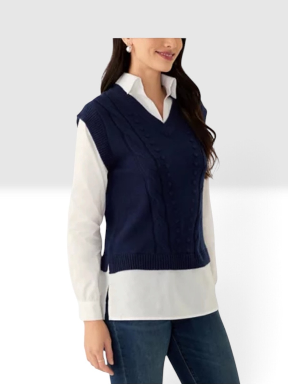 Philosophy Navy Cable Knit V-Neck Sweater Vest - Women